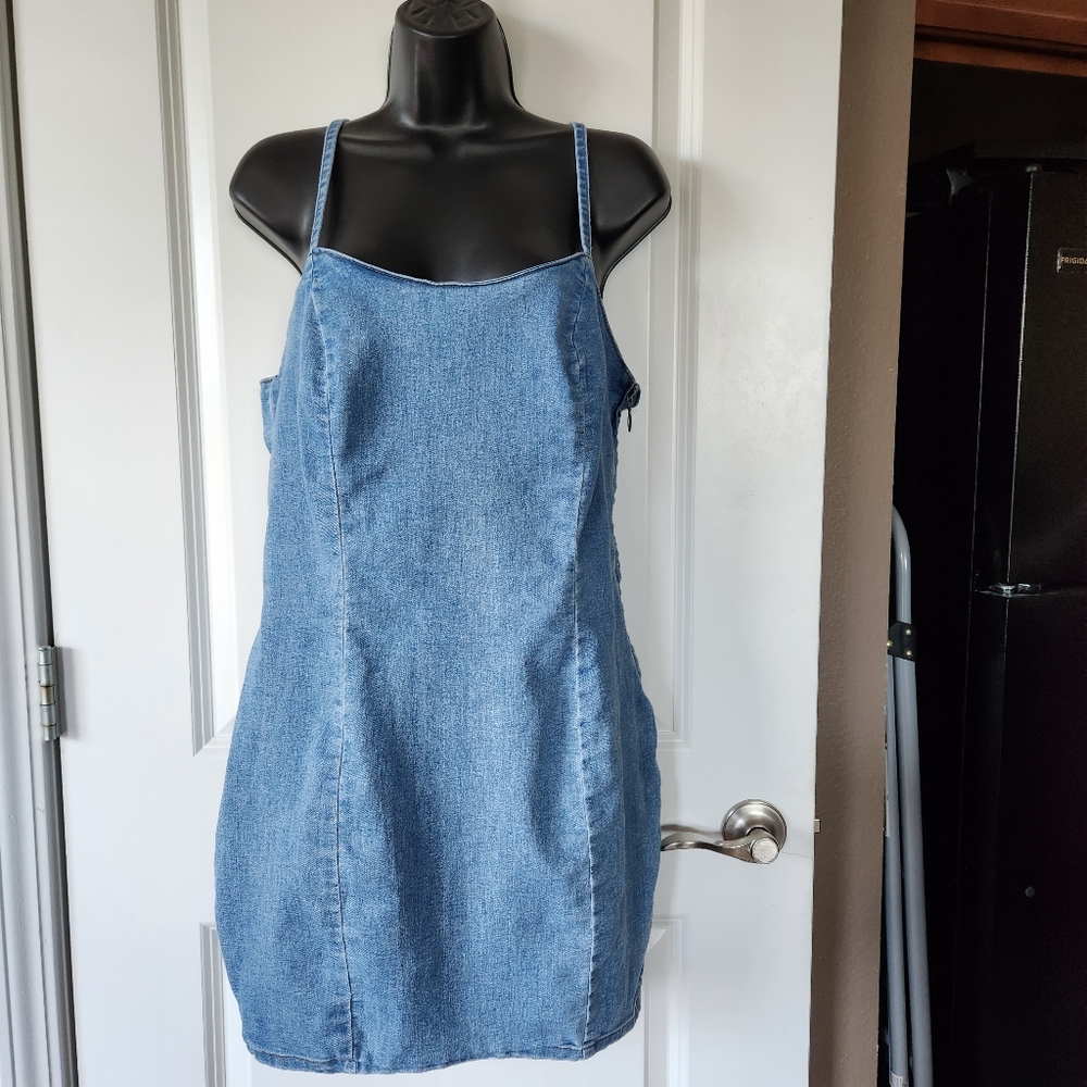 DIVIDED By H & M Blue Denim Mini Dress Stretchy Summer Womens Large L